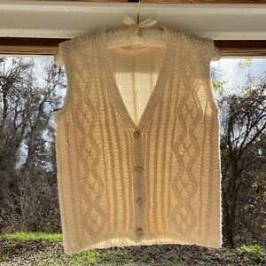 Knitted crocheted sleeveless cardigan vest